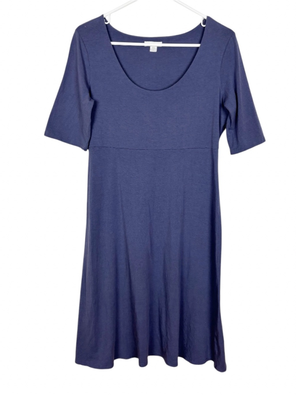 Garnet Hill Knit Scoop-Neck Empire-Waist Dress Blue Size Small Stretch